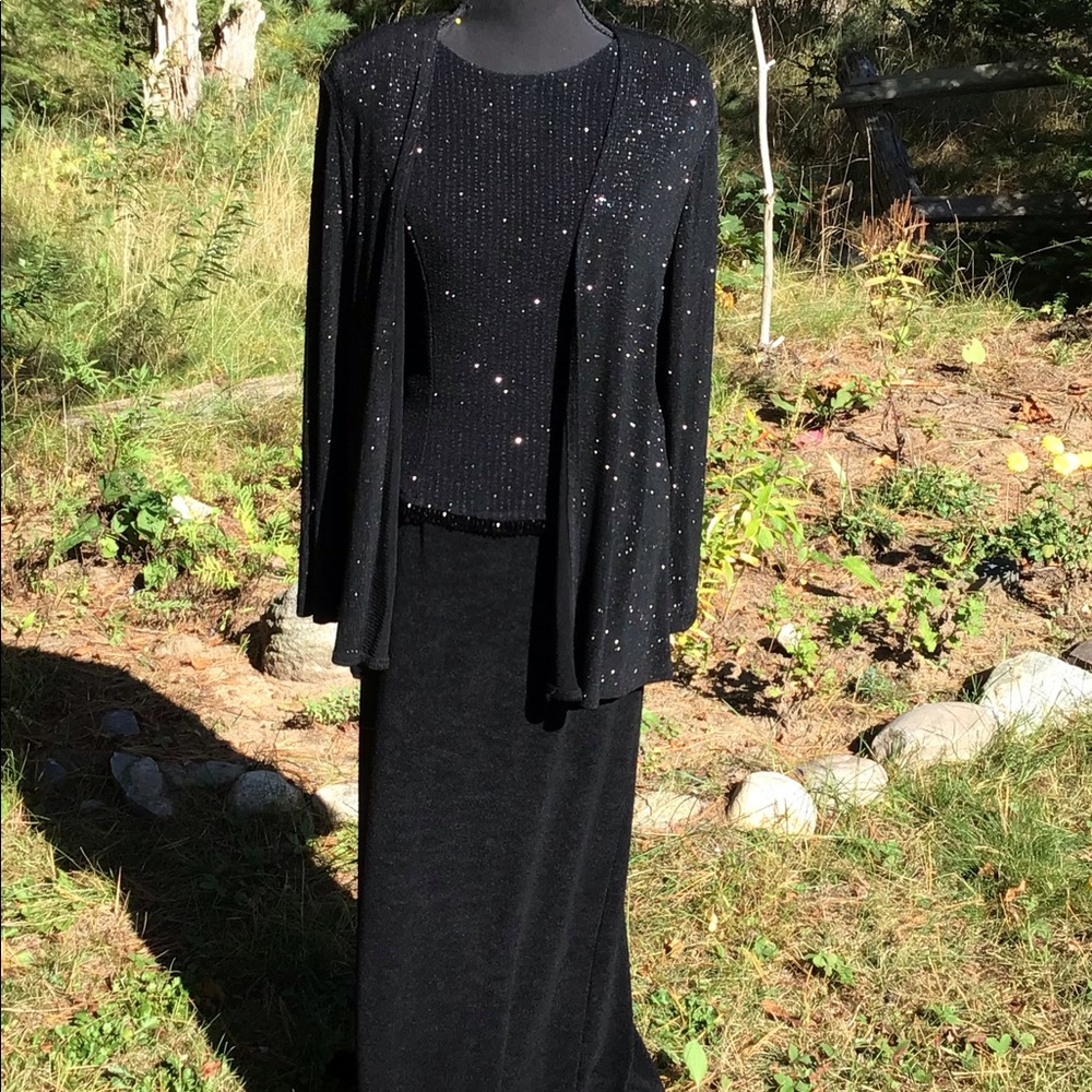 Classic Black Evening Gown Scott McClintock 8 w/ Jacket y2k sparkly beaded